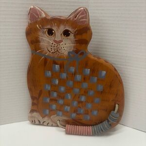 Vintage Wooden Novelty Cat Checkers Wall Hanging